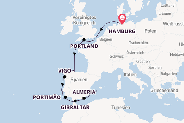 Westliches Mittelmeer ab Hamburg, Deutschland auf der MS Hamburg
