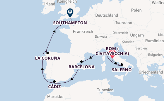 Westliches Mittelmeer ab Civitavecchia (Rom), Italien auf der Norwegian Prima