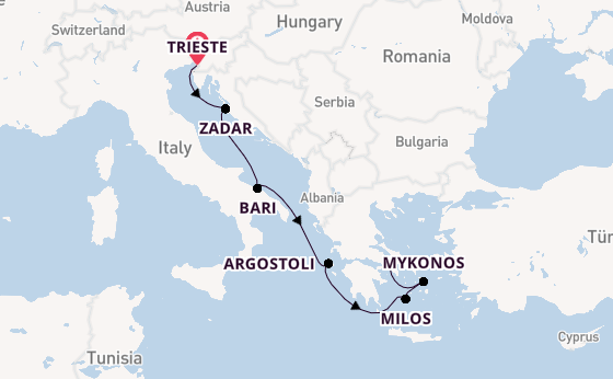 Mediterranean Sea from Trieste, Italy with the Seven Seas Prestige