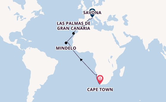 Western Mediterranean from Cape Town, South Africa with the Costa Deliziosa