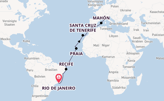 Transatlantik ab Rio de Janeiro, Brasilien auf der Seabourn Pursuit