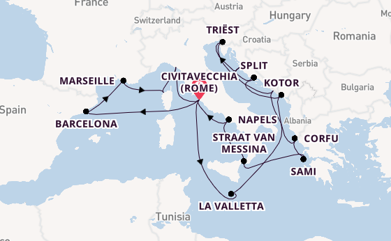Middellandse Zee vanaf Civitavecchia (Rome), Italië met de Queen Elizabeth