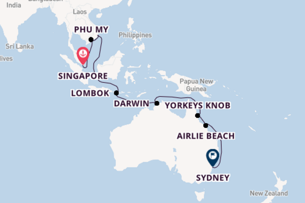 Australia from Singapore, Singapore with the Discovery Princess