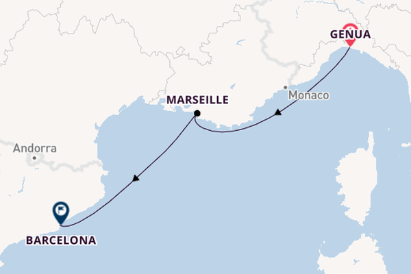 Westelijke Middellandse Zee vanaf Genua, Italië met de MSC Divina