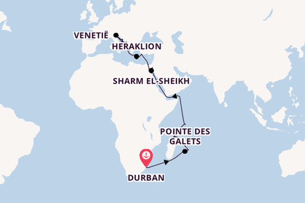 Middellandse Zee vanaf Durban, Zuid-Afrika met de MSC Armonia