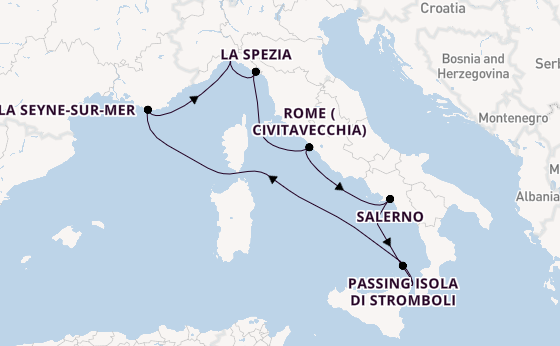 Western Mediterranean from Messina, Sicily, Italy with the Costa Fascinosa