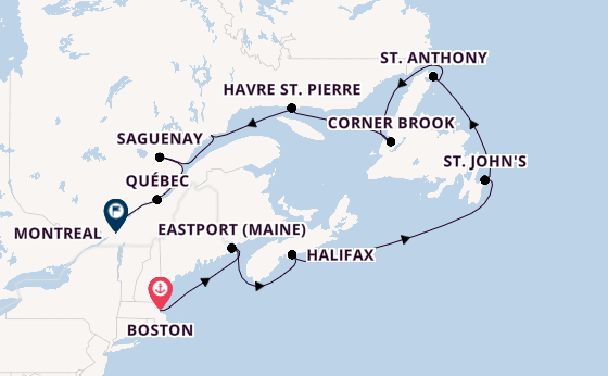 Nieuw-Engeland vanaf Boston, Verenigde Staten met de Volendam