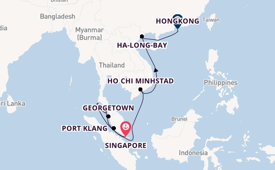 Zuidoost-Azië vanaf Singapore, Singapore met de Coral Princess