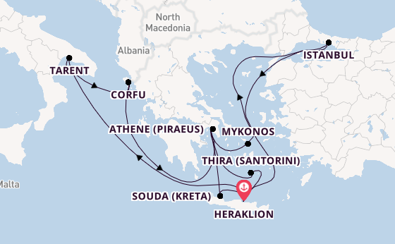Oostelijke Middellandse Zee vanaf Heraklion, Griekenland met de Mein Schiff 5
