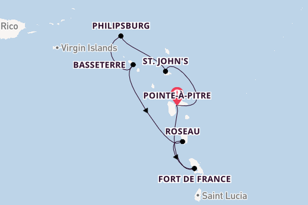 Zuidelijke Caraïben vanaf Pointe-à-Pitre, Guadeloupe met de MSC Meraviglia