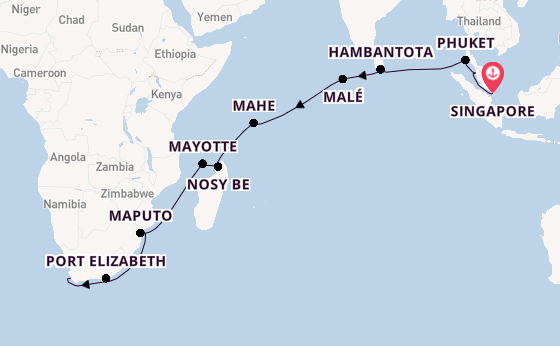 Africa from Singapore, Singapore with the Seven Seas Navigator