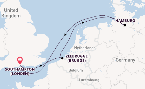 Engeland vanaf Southampton (Londen), Engeland met de Queen Anne
