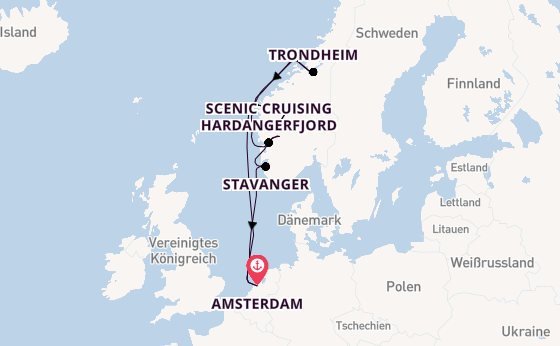 Norwegen ab Amsterdam, Niederlande auf der Zuiderdam