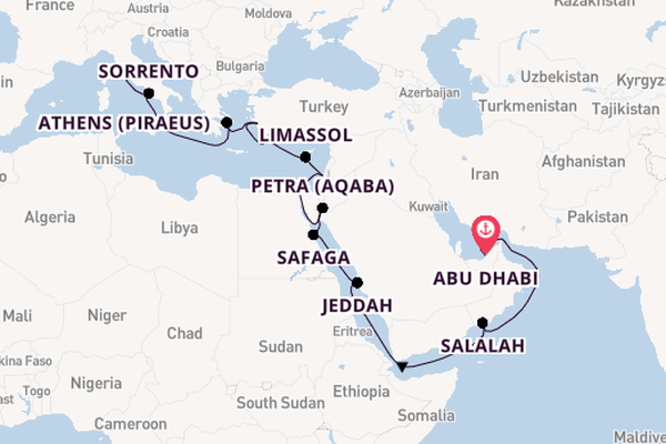 Mediterranean Sea from Abu Dhabi, United Arab Emirates with the Seven Seas Splendor