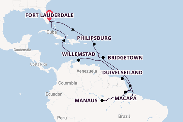 Zuid-Amerika vanaf Fort Lauderdale, Verenigde Staten met de Volendam