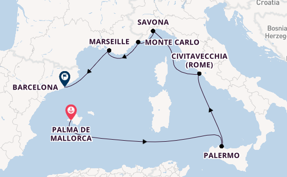 Westelijke Middellandse Zee vanaf Palma de Mallorca, Mallorca, Spanje met de Costa Toscana