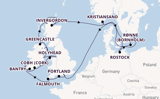 Britse Eilanden vanaf Southampton (Londen), Engeland met de Vista