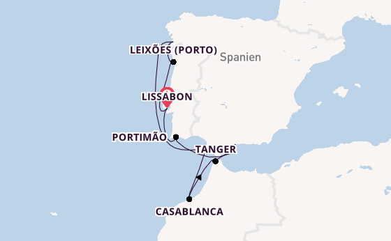 Portugal ab Lissabon, Portugal auf der Silver Ray
