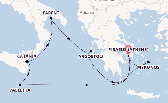 Mediterranean from Piraeus (Athens), Greece with the Costa Fascinosa