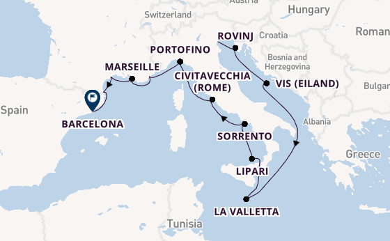 Westelijke Middellandse Zee vanaf Fusina (Venice) met de Seabourn Ovation