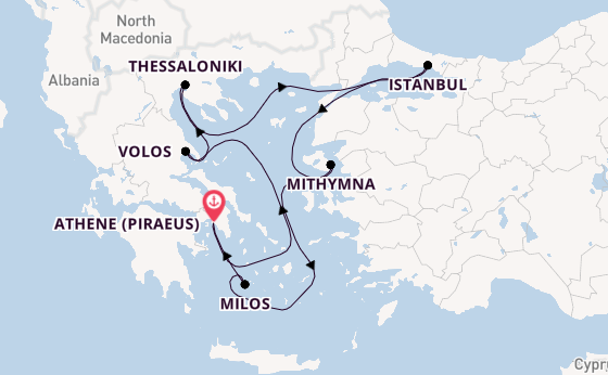 Oostelijke Middellandse Zee vanaf Athene (Piraeus), Griekenland met de EXPLORA I
