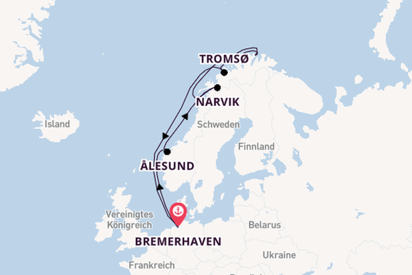 Norwegen ab Bremerhaven, Deutschland auf der Mein Schiff 2