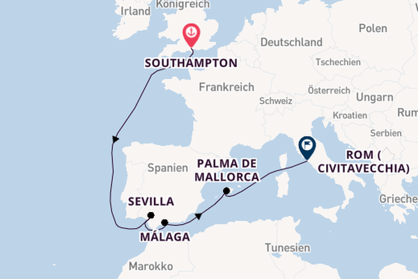 Westliches Mittelmeer ab Southampton, Großbritannien auf der Queen Victoria