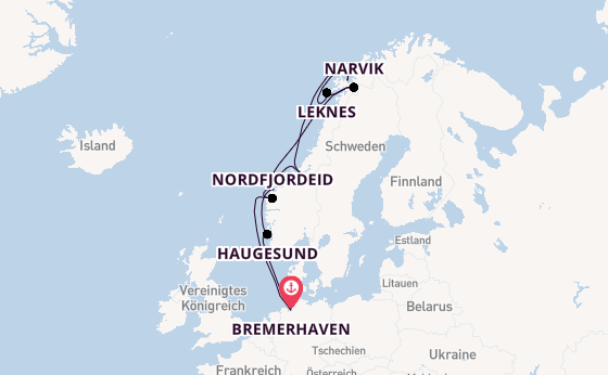 Norwegen ab Bremerhaven, Deutschland auf der Mein Schiff 3