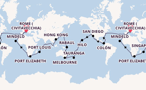 World Cruise from Rome (Civitavecchia), Italy with the Costa Deliziosa