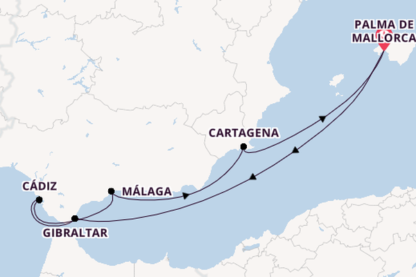 Westelijke Middellandse Zee vanaf Palma de Mallorca, Mallorca, Spanje met de Mein Schiff 2 
