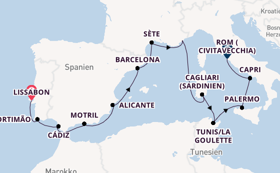 Mittelmeer ab Lissabon, Portugal auf der Nautica