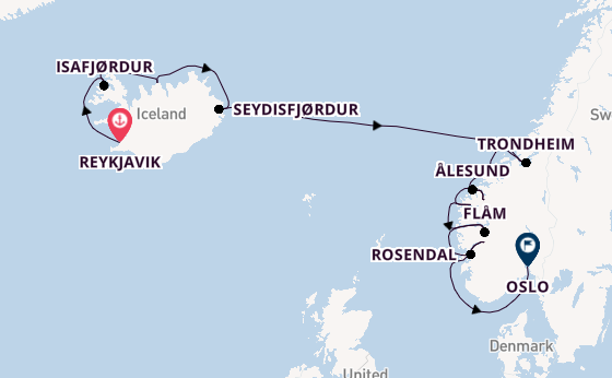 Noorwegen vanaf Reykjavik, IJsland met de Seven Seas Grandeur