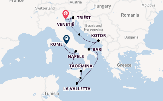 Westelijke Middellandse Zee vanaf Venetië, Italië met de Silver Nova