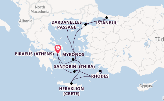 Eastern Mediterranean from Piraeus (Athens), Greece with the Costa Pacifica