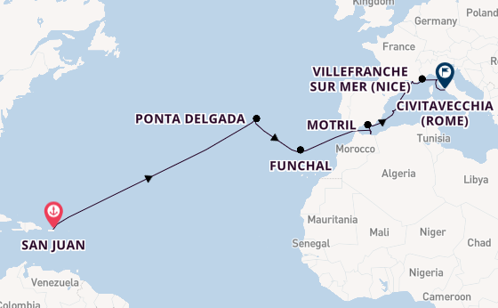 Middellandse Zee vanaf San Juan, Puerto Rico met de Norwegian Prima