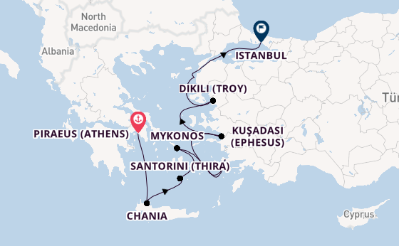 Eastern Mediterranean from Piraeus (Athens), Greece with the Seven Seas Mariner