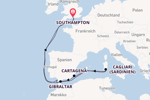 Westliches Mittelmeer ab Southampton, Großbritannien auf der Britannia