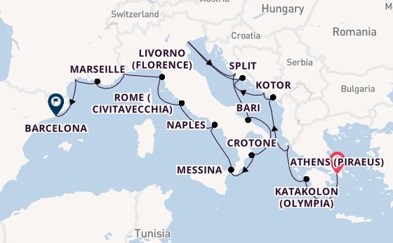 Mediterranean Sea from Athens (Piraeus), Greece with the Viking Neptune