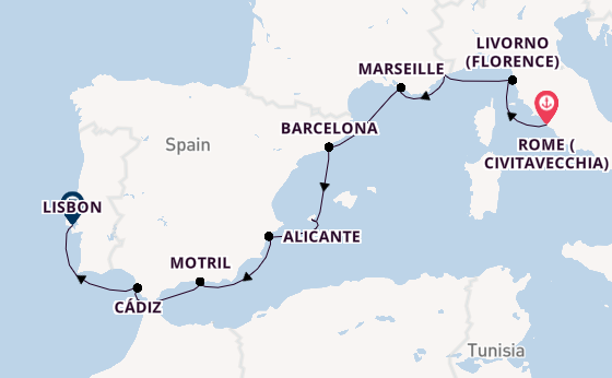 Western Mediterranean from Rome (Civitavecchia), Italy with the Norwegian Viva