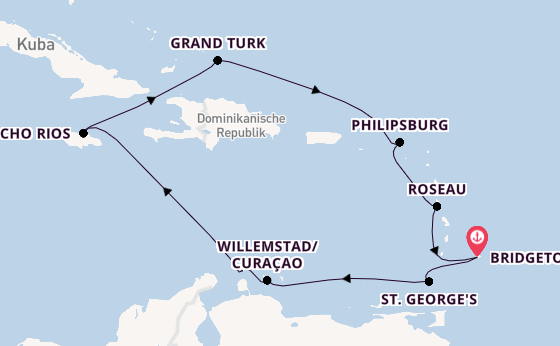 Karibik ab Bridgetown, Barbados auf der Britannia