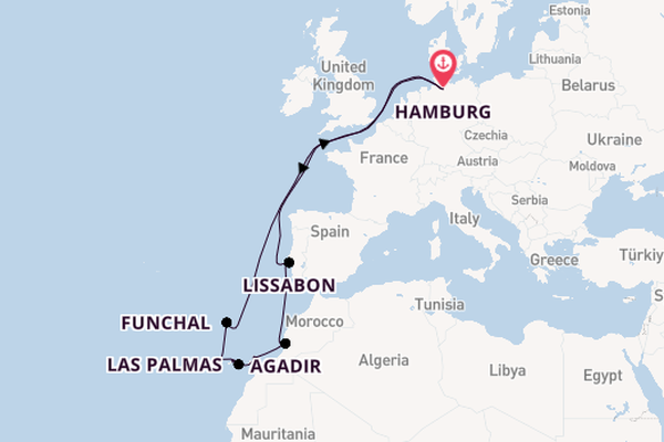 Canarische Eilanden vanaf Hamburg, Duitsland met de Mein Schiff Flow