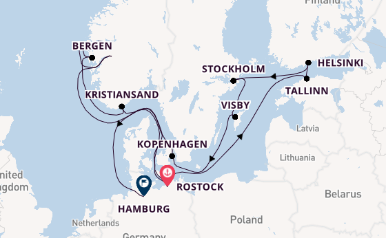 Noorwegen vanaf Rostock, Warnemünde, Duitsland met AIDAdiva