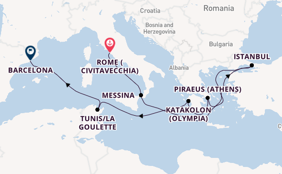 Mediterranean from Rome (Civitavecchia), Italy with the Costa Favolosa