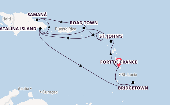 Karibik ab Fort de France, Martinique auf der MSC Opera