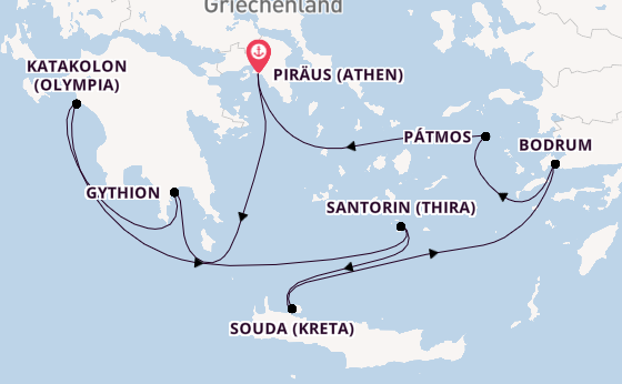 Östliches Mittelmeer ab Piräus (Athen), Griechenland auf der Silver Nova