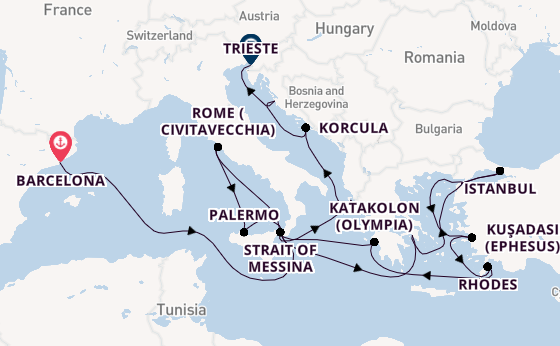 Mediterranean Sea from Barcelona, Spain with the Queen Elizabeth