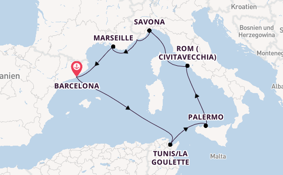 Westliches Mittelmeer ab Barcelona, Spanien auf der Costa Toscana