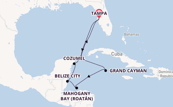 Western Caribbean from Tampa, Florida, USA with the Carnival Spirit