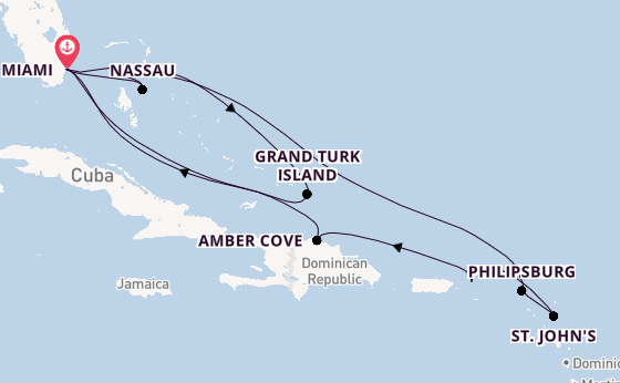 Caribbean from Miami, Florida, USA with the MSC Meraviglia