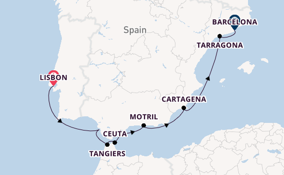 Mediterranean Sea from Lisbon, Portugal with the Seabourn Ovation 
